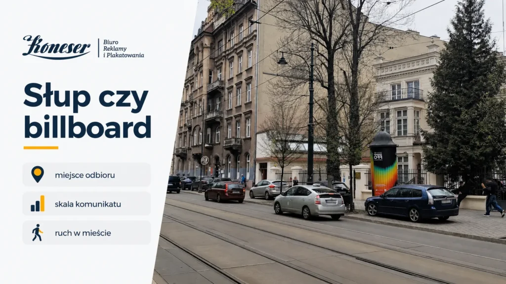 Porównanie słupa reklamowego i billboardu w miejskiej przestrzeni Krakowa.